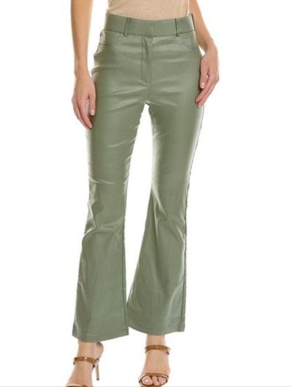 Destinaire Stretch Boot Cut Pants Green Flare Leg Coated Sz M